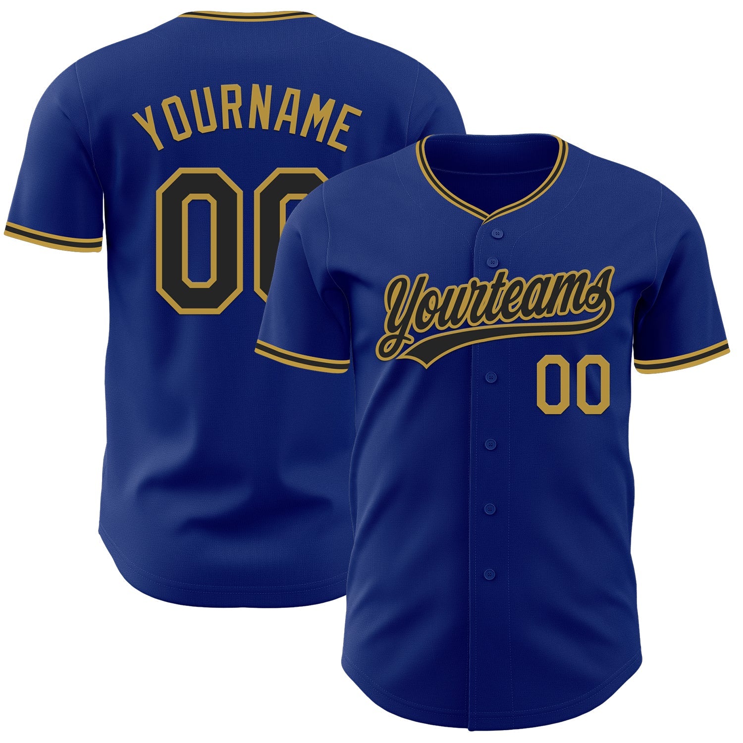Custom Royal Black-Old Gold Authentic Baseball Jersey - Main View