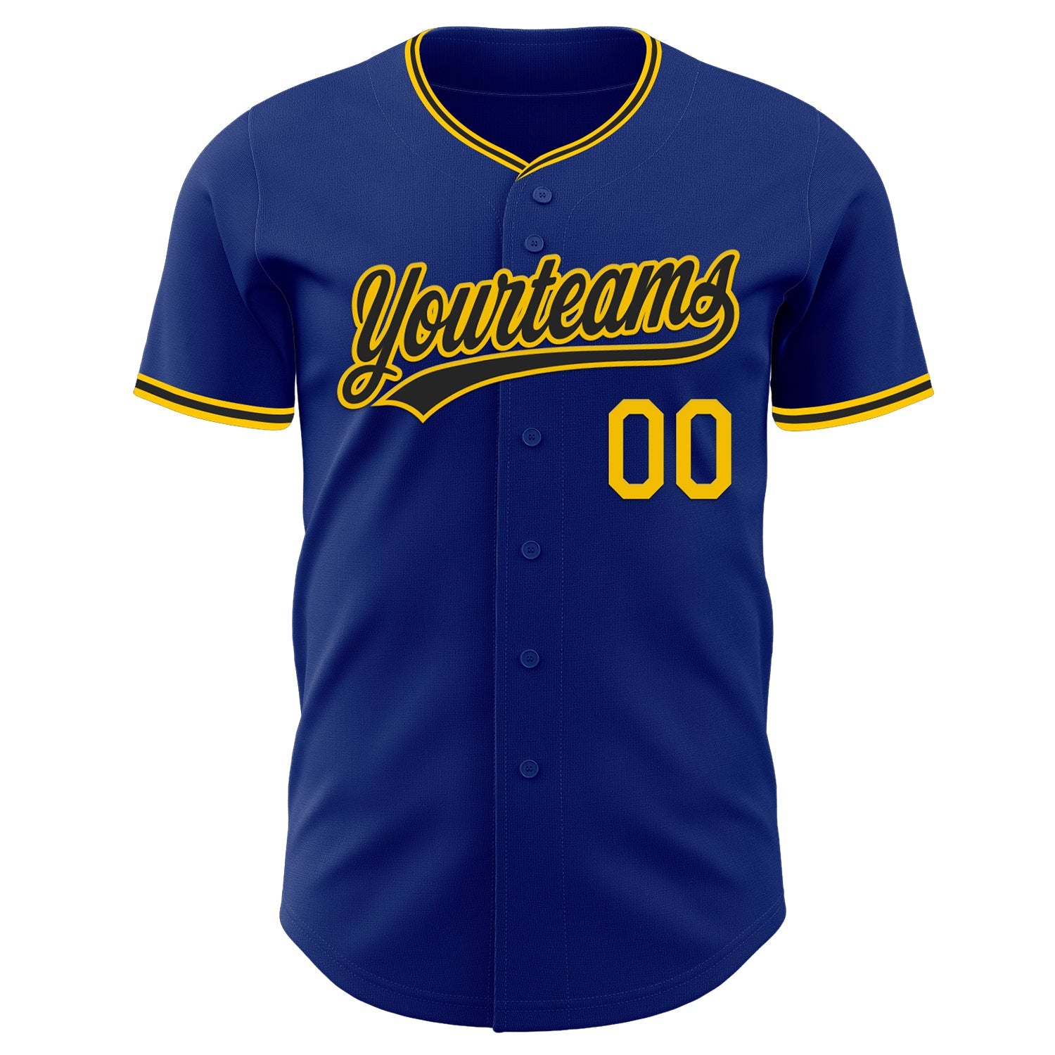 Custom Royal Black-Yellow Authentic Baseball Jersey view 2