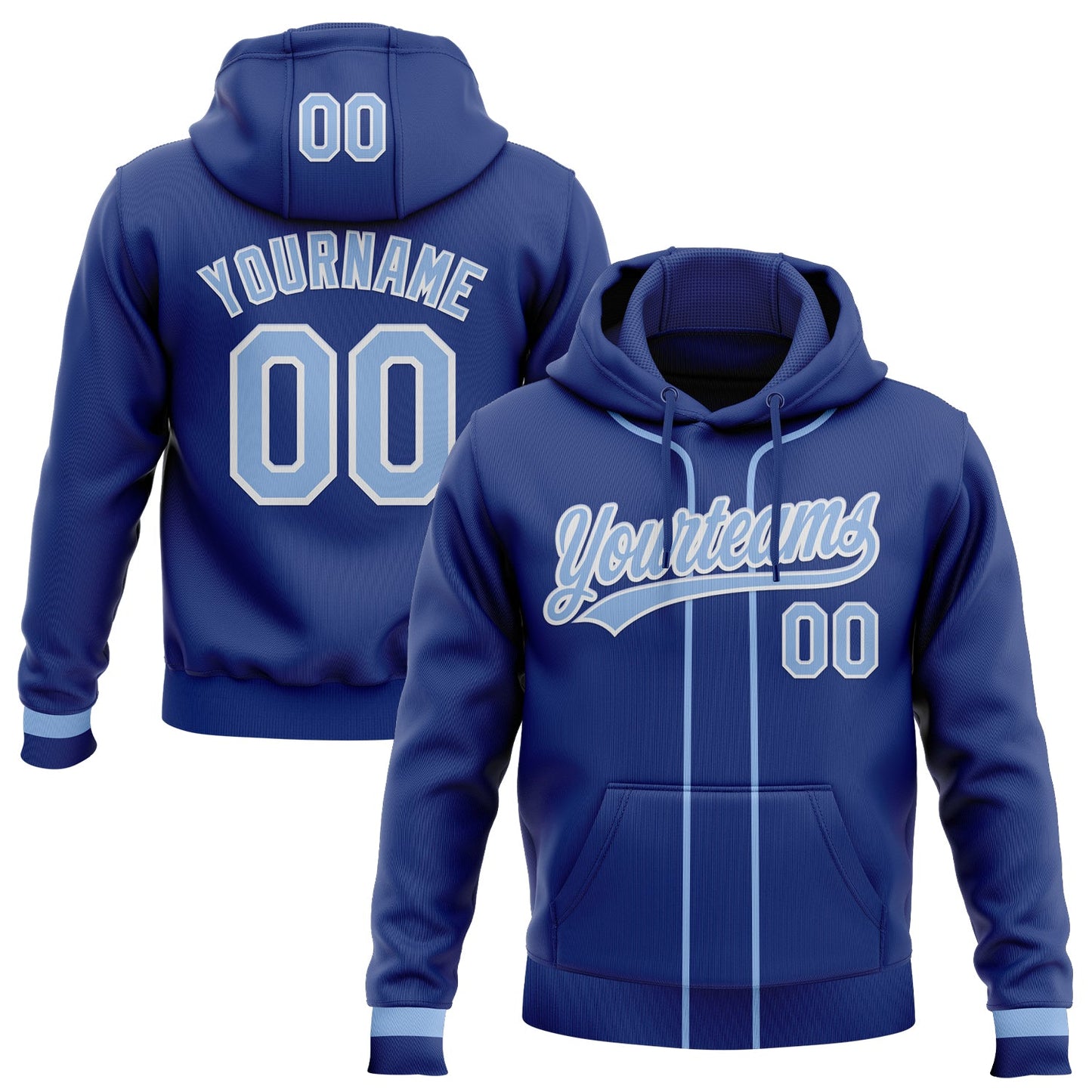 Custom Stitched Royal Light Blue-White Baseball Pullover Sweatshirt Hoodie - Main View