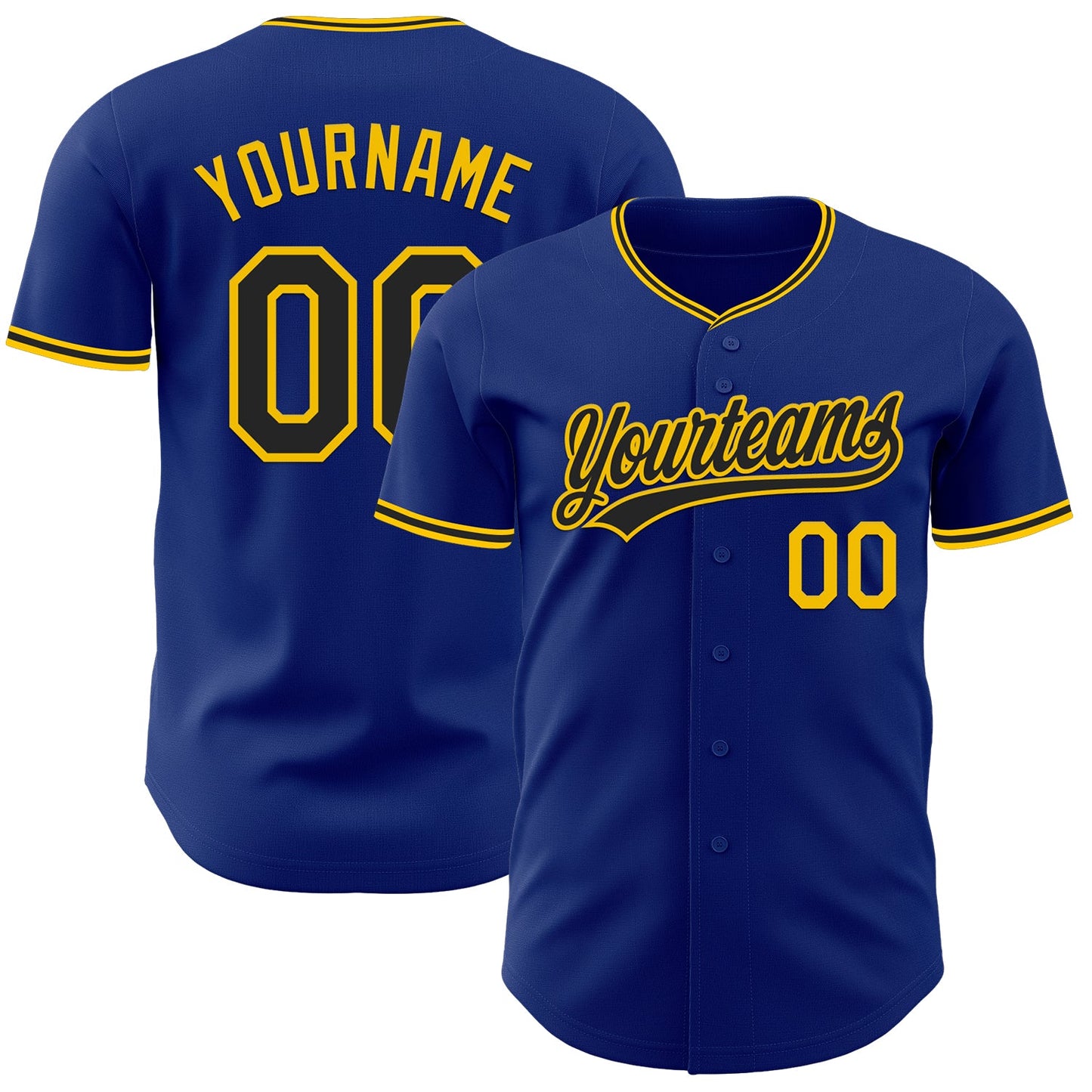 Custom Royal Black-Yellow Authentic Baseball Jersey - Main View