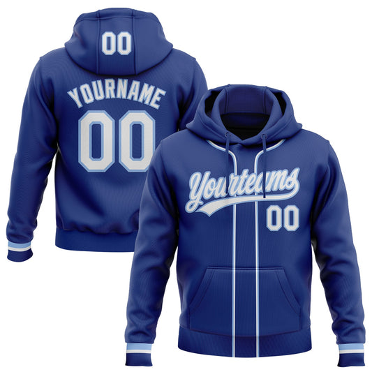 Custom Stitched Royal White-Light Blue Baseball Pullover Sweatshirt Hoodie - Main View