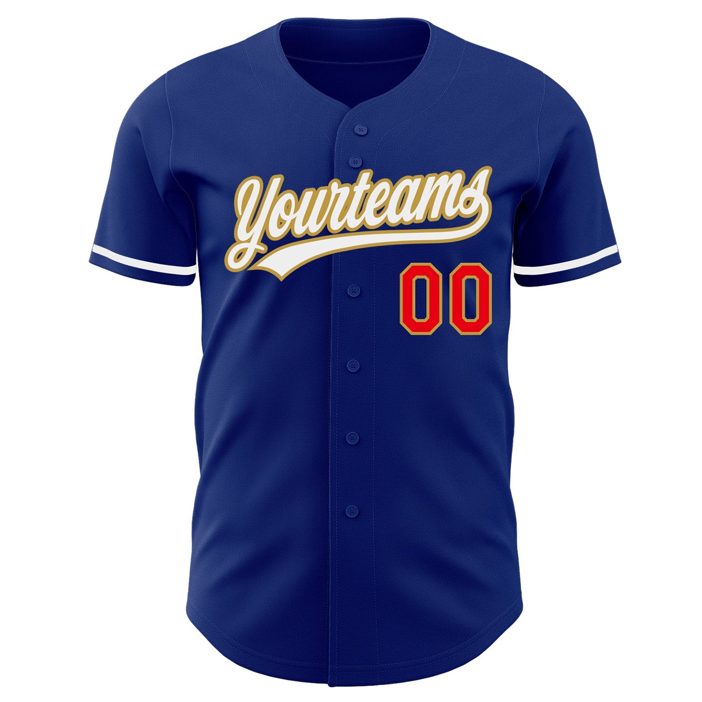 Custom Royal Fire Red White-Old Gold Authentic Baseball Jersey view 2