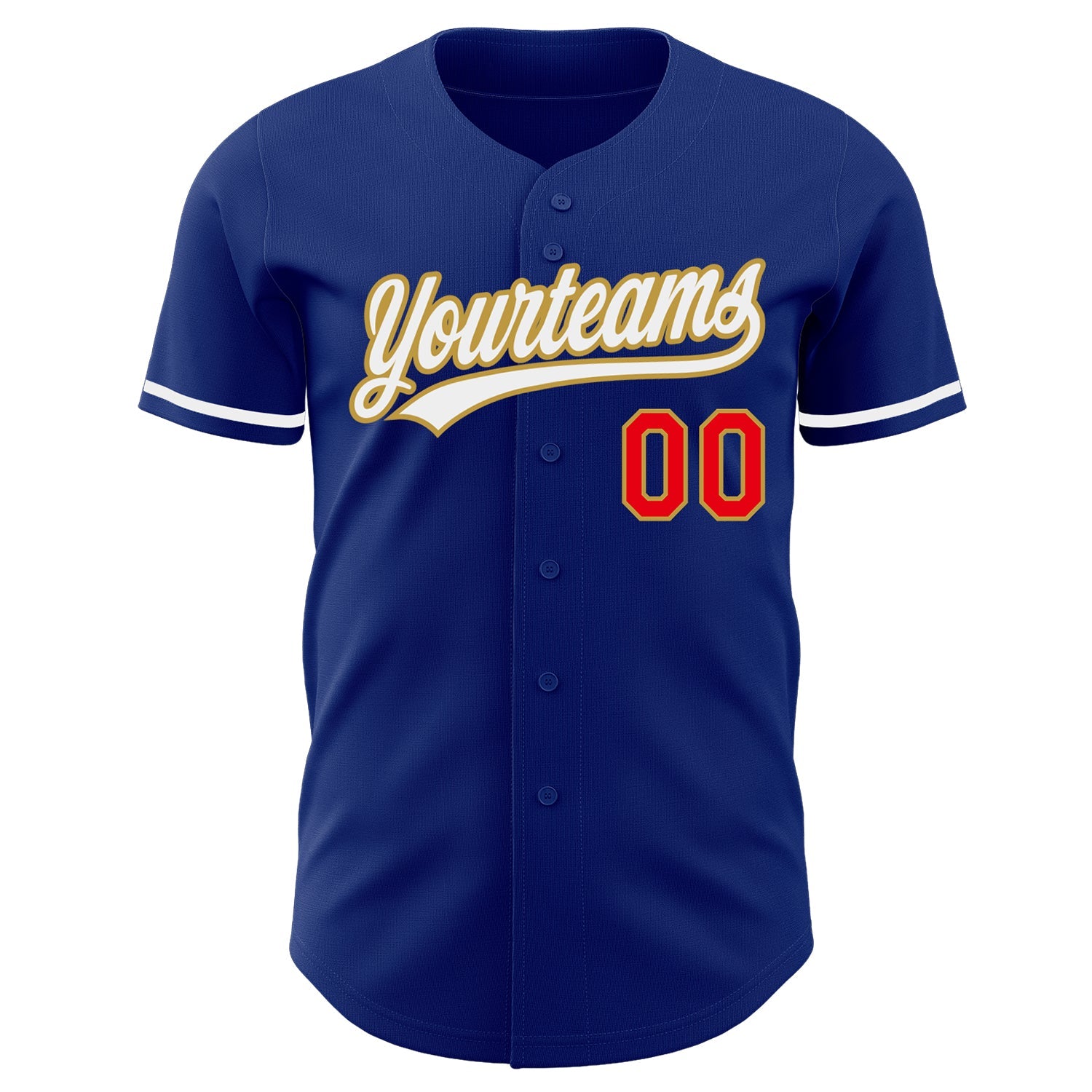 Custom Royal Fire Red White-Old Gold Authentic Baseball Jersey view 2