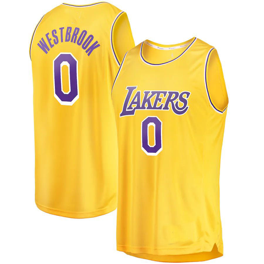 LA.Lakers #0 Russell Westbrook Fanatics Branded 2020-21 Fast Break Player Jersey Gold Icon Edition Stitched American Basketball Jersey - Main View