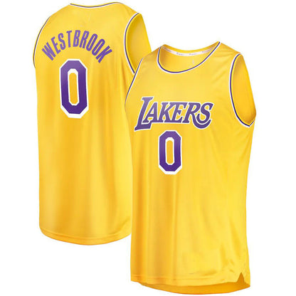 LA.Lakers #0 Russell Westbrook Fanatics Branded 2020-21 Fast Break Player Jersey Gold Icon Edition Stitched American Basketball Jersey - Main View