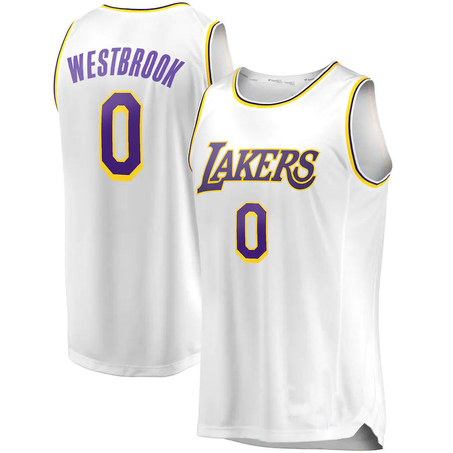 LA.Lakers #0 Russell Westbrook Fanatics Branded 2020-21 Fast Break Replica Player Jersey White Association Edition Stitched American Basketball Jersey - Main View