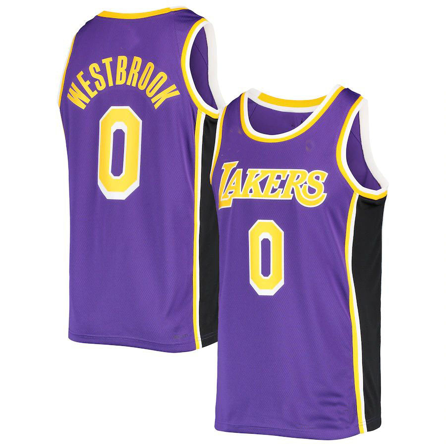 LA.Lakers #0 Russell Westbrook Jordan Brand 2021-22 Swingman Jersey Statement Edition Purple Stitched American Basketball Jersey - Main View
