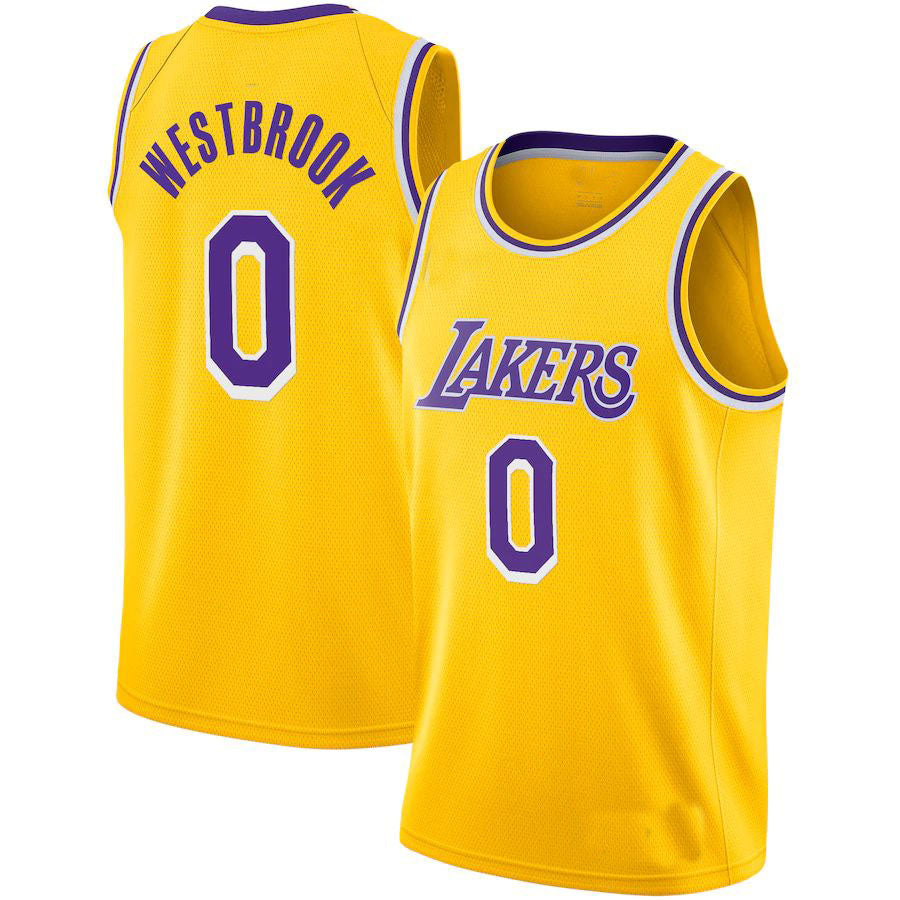 LA.Lakers #0 Russell Westbrook 2020-21 Swingman Player Jersey Gold Icon Edition Stitched American Basketball Jersey - Main View