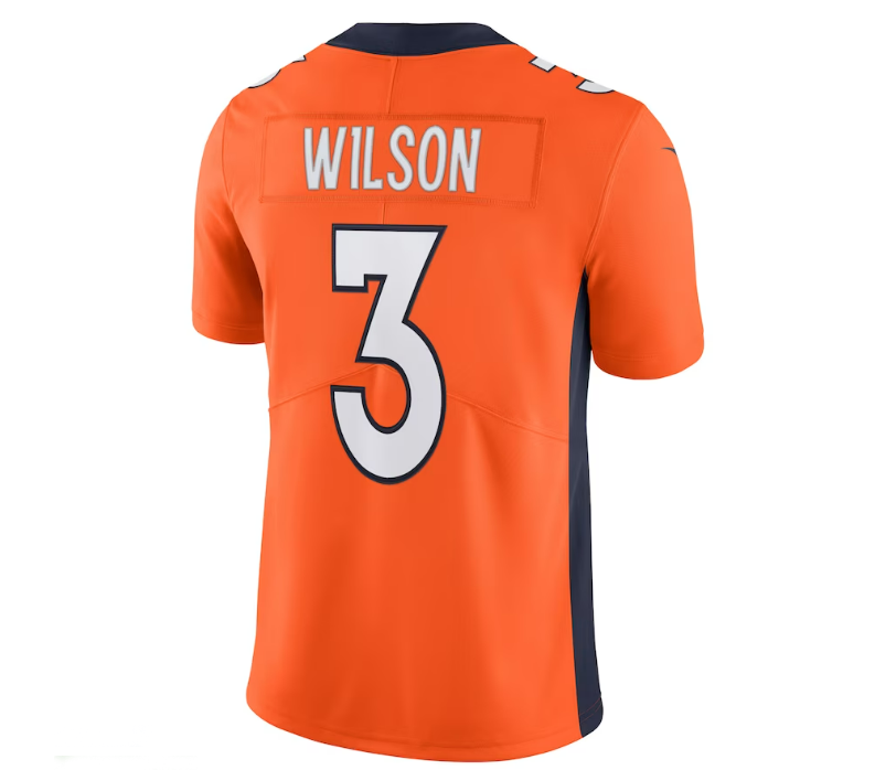 D.Broncos #3 Russell Wilson Team Vapor Limited Jersey - Orange Stitched American Football Jerseys - Main View