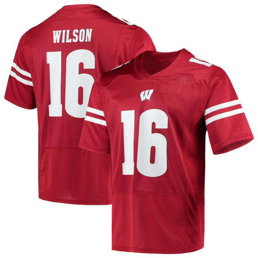 W.Badgers #16 Russell Wilson Under Armour Replica Alumni Jersey Red Stitched American College Jerseys - Main View