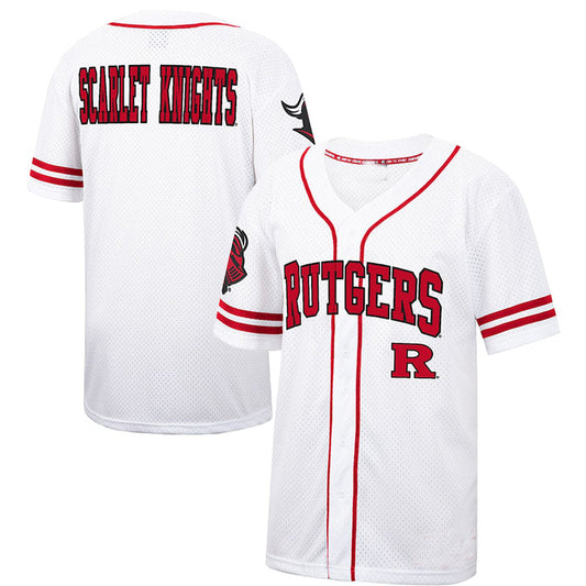 R.Scarlet Knights Colosseum Free Spirited Baseball Jersey White Scarlet Stitched American College Jerseys - Main View