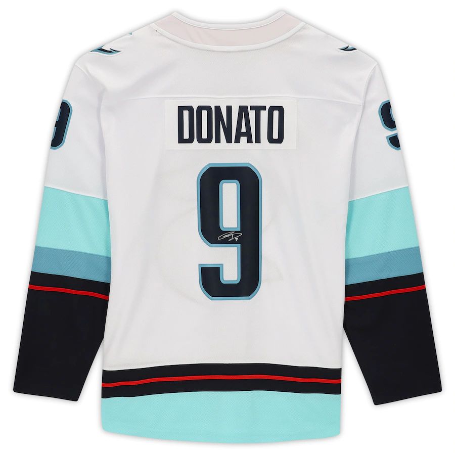 S.Kraken #9 Ryan Donato Fanatics Authentic Autographed with Inaugural Season Patch White Stitched American Hockey Jerseys - Main View