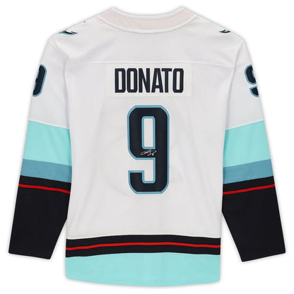 S.Kraken #9 Ryan Donato Fanatics Authentic Autographed with Inaugural Season Patch White Stitched American Hockey Jerseys - Main View