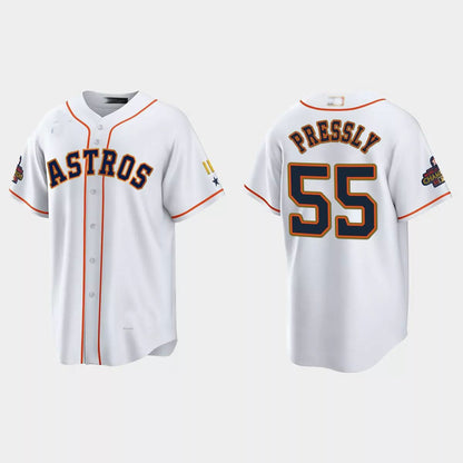 #55 Ryan Pressly Houston Astros 2023 Gold Program Jersey ¨C White Stitches Baseball Jerseys - Main View