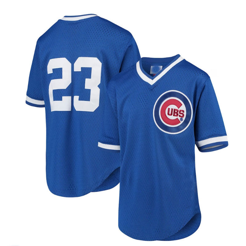 Chicago Cubs #23 Ryne Sandberg Mitchell & Ness Youth Cooperstown Collection Mesh Batting Practice Jersey - Royal Baseball Jerseys - Main View