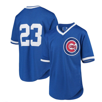 Chicago Cubs #23 Ryne Sandberg Mitchell & Ness Youth Cooperstown Collection Mesh Batting Practice Jersey - Royal Baseball Jerseys - Main View