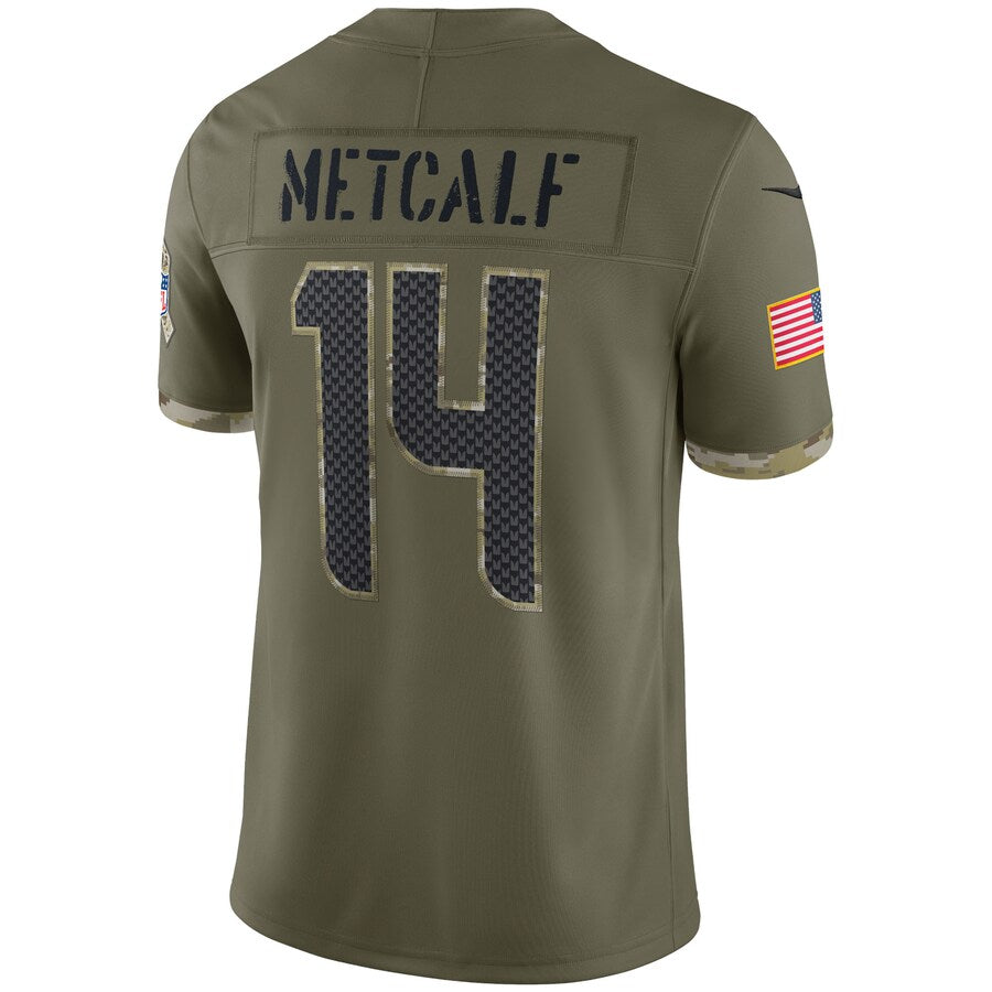 S.Seahawks #14 DK Metcalf Olive 2022 Salute To Service Limited Jersey Stitched American Football Jerseys - Main View
