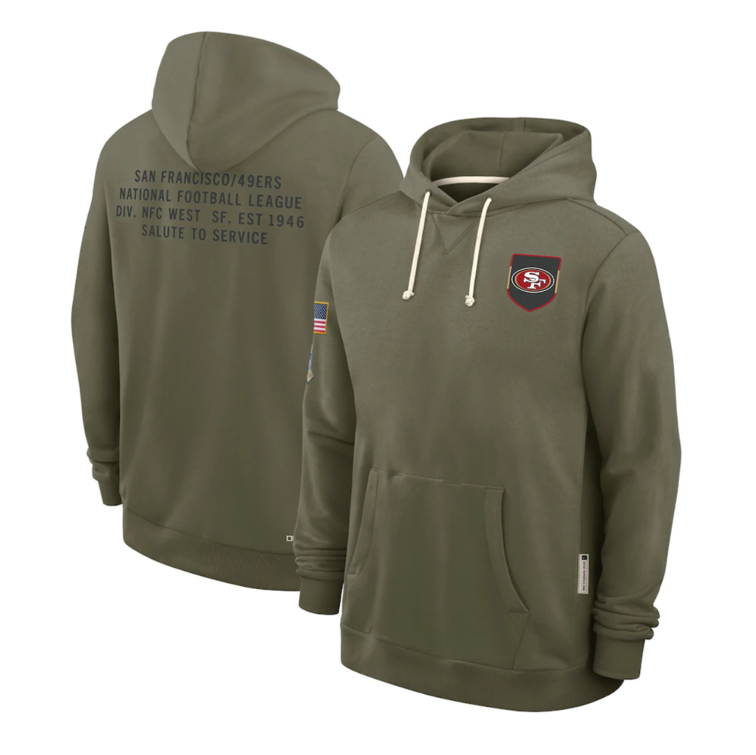 SF.49ers Olive 2025 Salute to Service Sideline Standard Issue Dri-FIT Hoodie Stitched American Football Jerseys - Main View