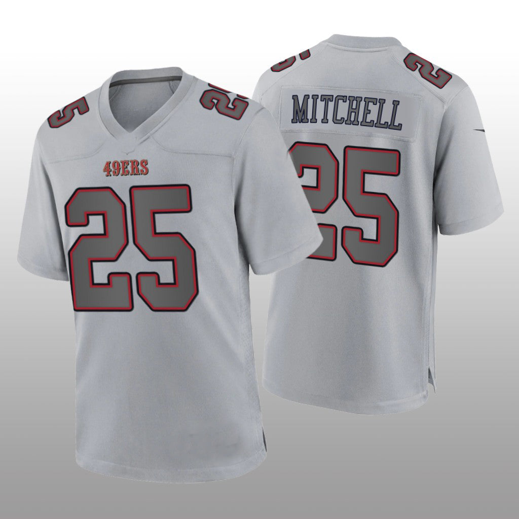 SF.49ers #25 Elijah Mitchell Gray Atmosphere Game Jersey Stitched American Football Jersey - Main View