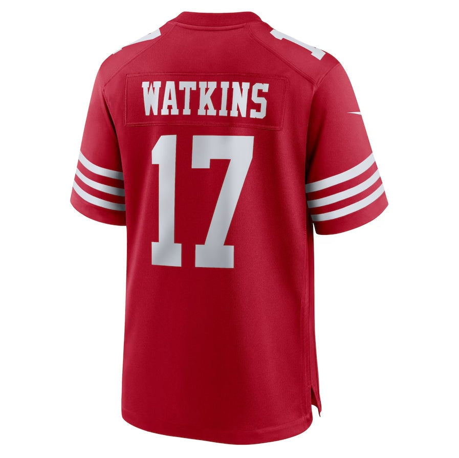 SF.49ers #17 Jordan Watkins Scarlet Team Game Stitched American Football Jerseys - Main View