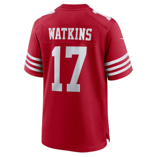 SF.49ers #17 Jordan Watkins Scarlet Team Game Stitched American Football Jerseys - Main View