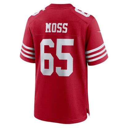SF.49ers #65 Drew Moss Scarlet Team Game Stitched American Football Jerseys - Main View