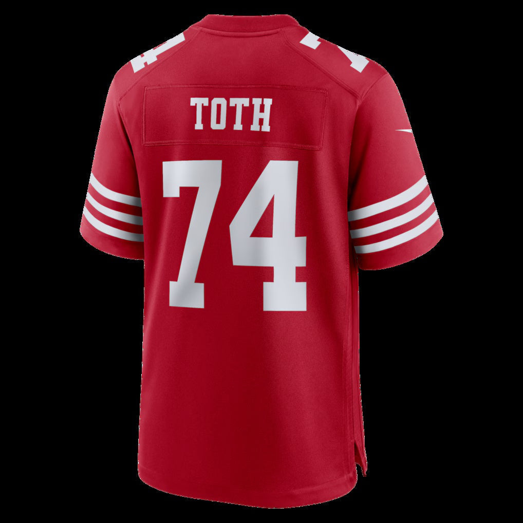 SF.49ers #74 Brett Toth Scarlet Team Game Stitched Football American Jersey - Main View