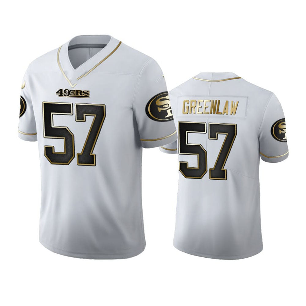 SF.49ers #57 Dre Greenlaw White Golden Edition Football Jersey - Main View