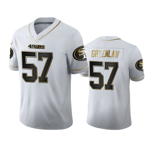 SF.49ers #57 Dre Greenlaw White Golden Edition Football Jersey - Main View