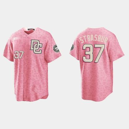 #37 STEPHEN STRASBURG WASHINGTON NATIONALS CITY CONNECT SPECIAL EDITION JERSEY ¨C PINK Baseball Jerseys - Main View
