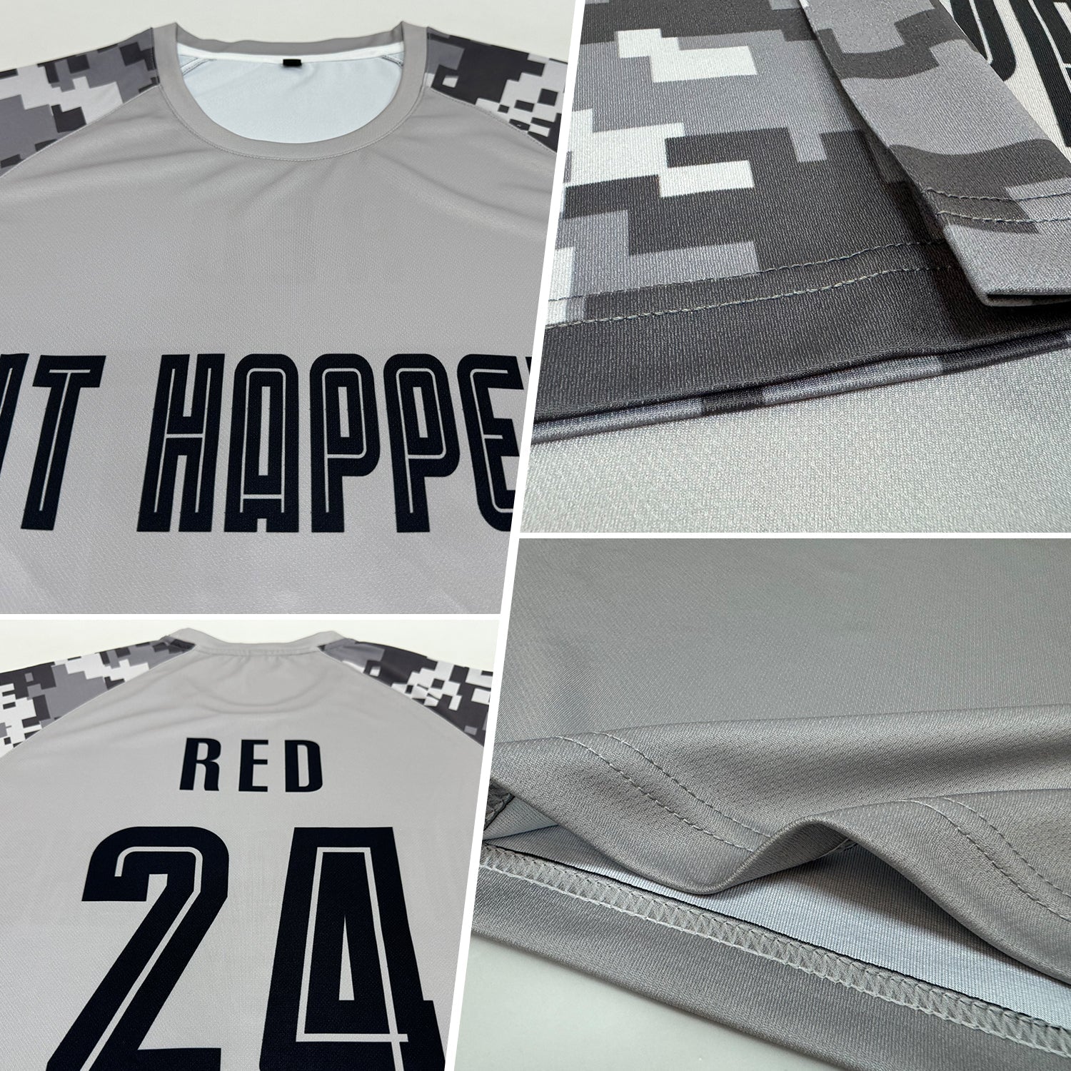 Custom Gray Black-Camo Sublimation Soccer Uniform Jersey view 5