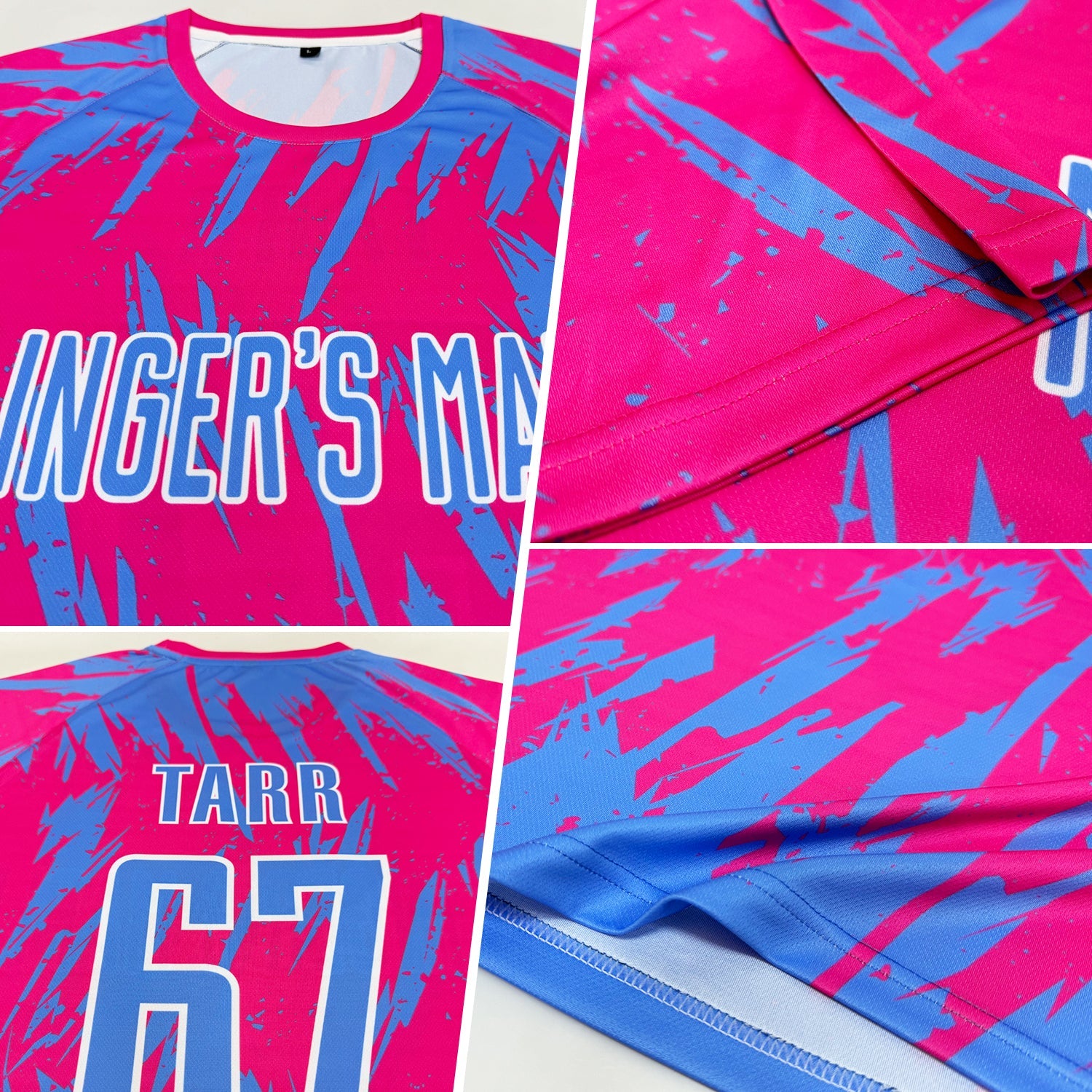 Custom Pink Light Blue-White Sublimation Soccer Uniform Jersey view 5
