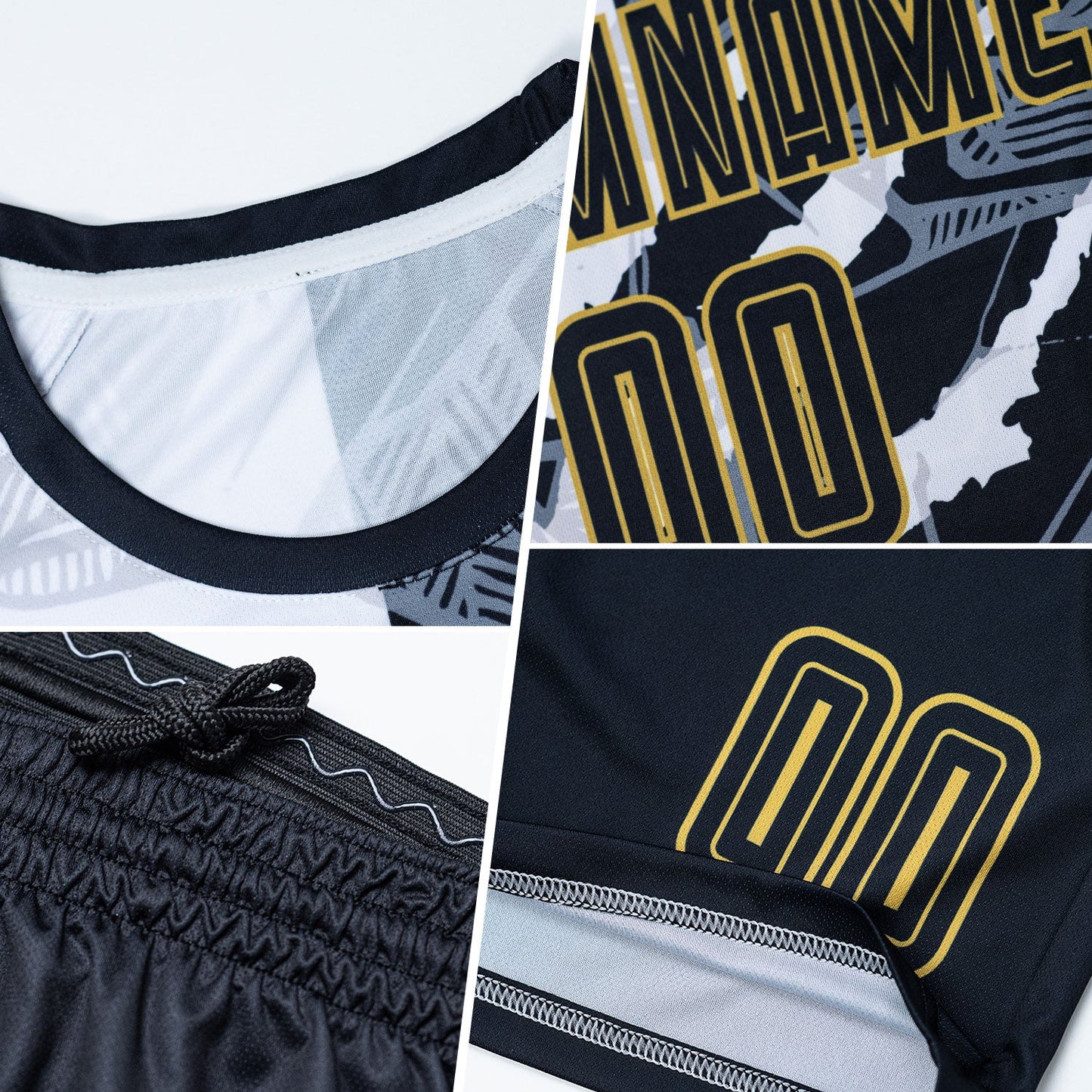Custom Graffiti Pattern Black-Old Gold Scratch Sublimation Soccer Uniform Jersey view 5