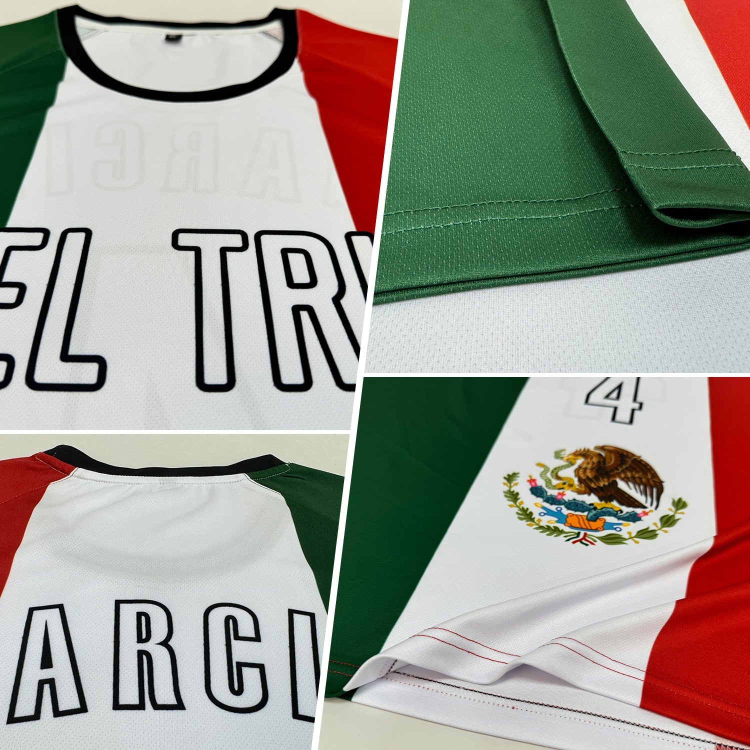 Custom Kelly Green White Red-Black Sublimation Mexican Flag Soccer Uniform Jersey view 5