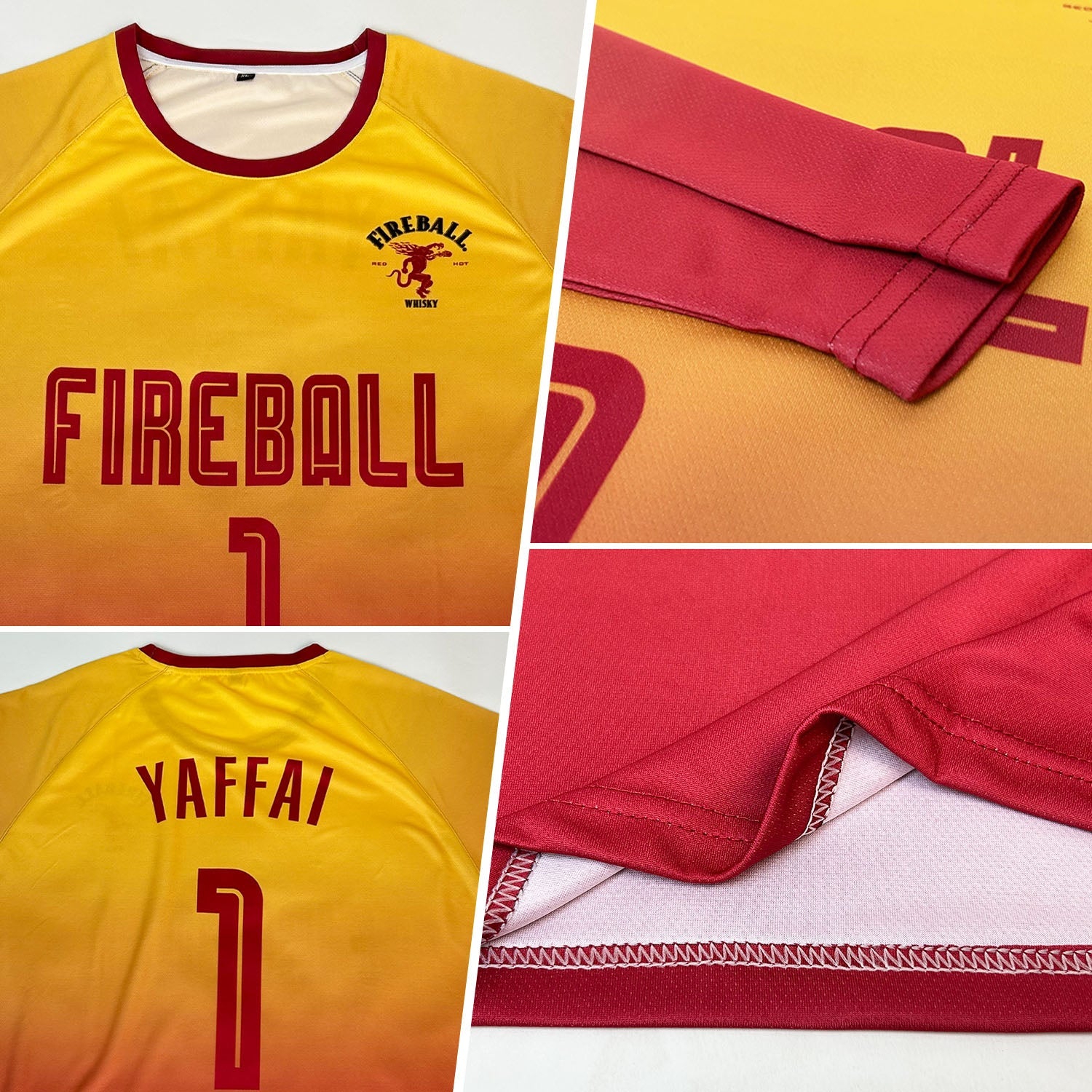 Custom Gold Crimson Sublimation Long Sleeve Fade Fashion Soccer Uniform Jersey view 3