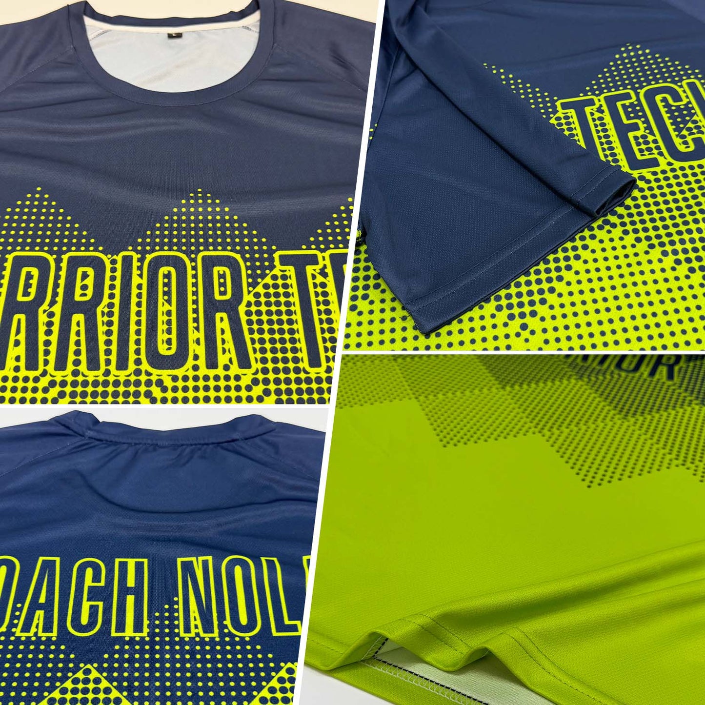 Custom Neon Green Navy Sublimation Soccer Uniform Jersey view 5