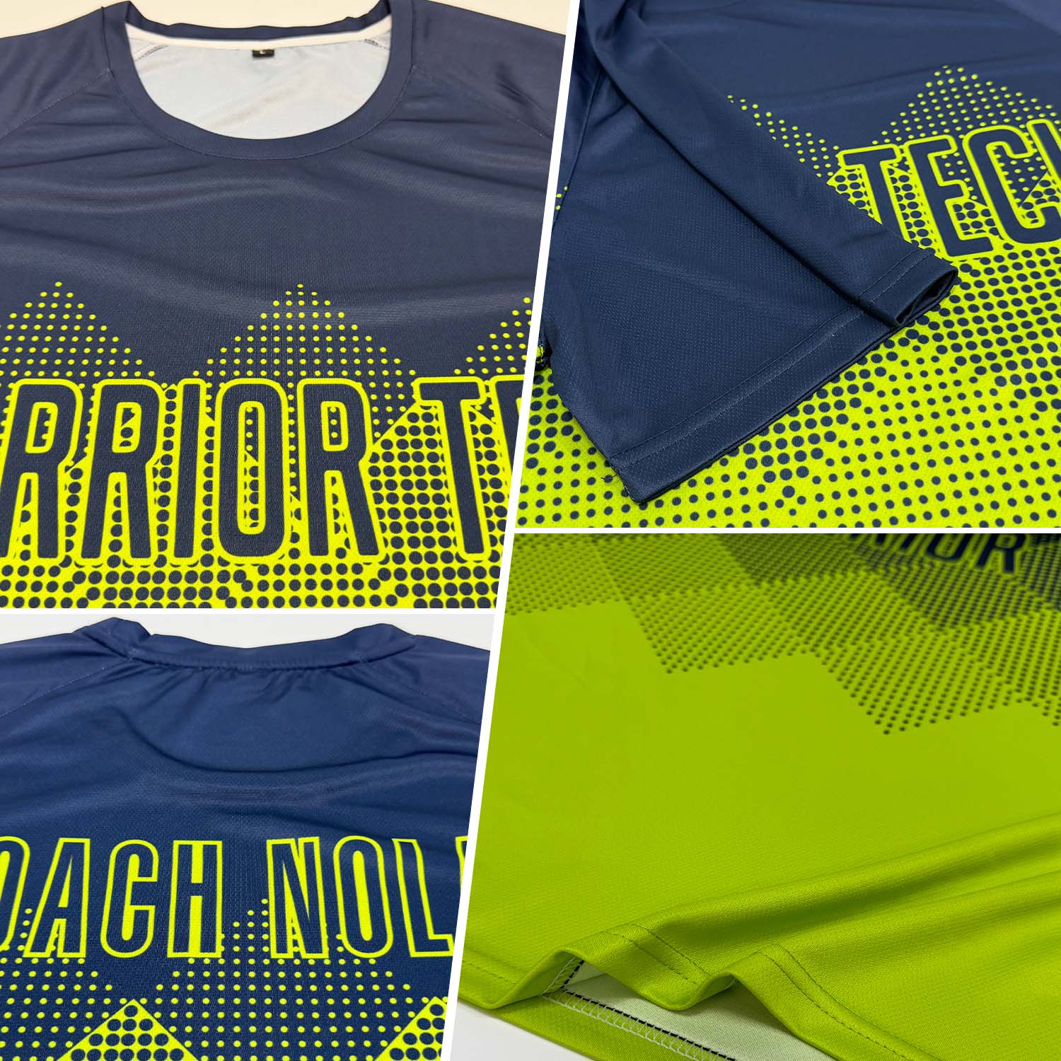 Custom Neon Green Navy Sublimation Soccer Uniform Jersey view 5