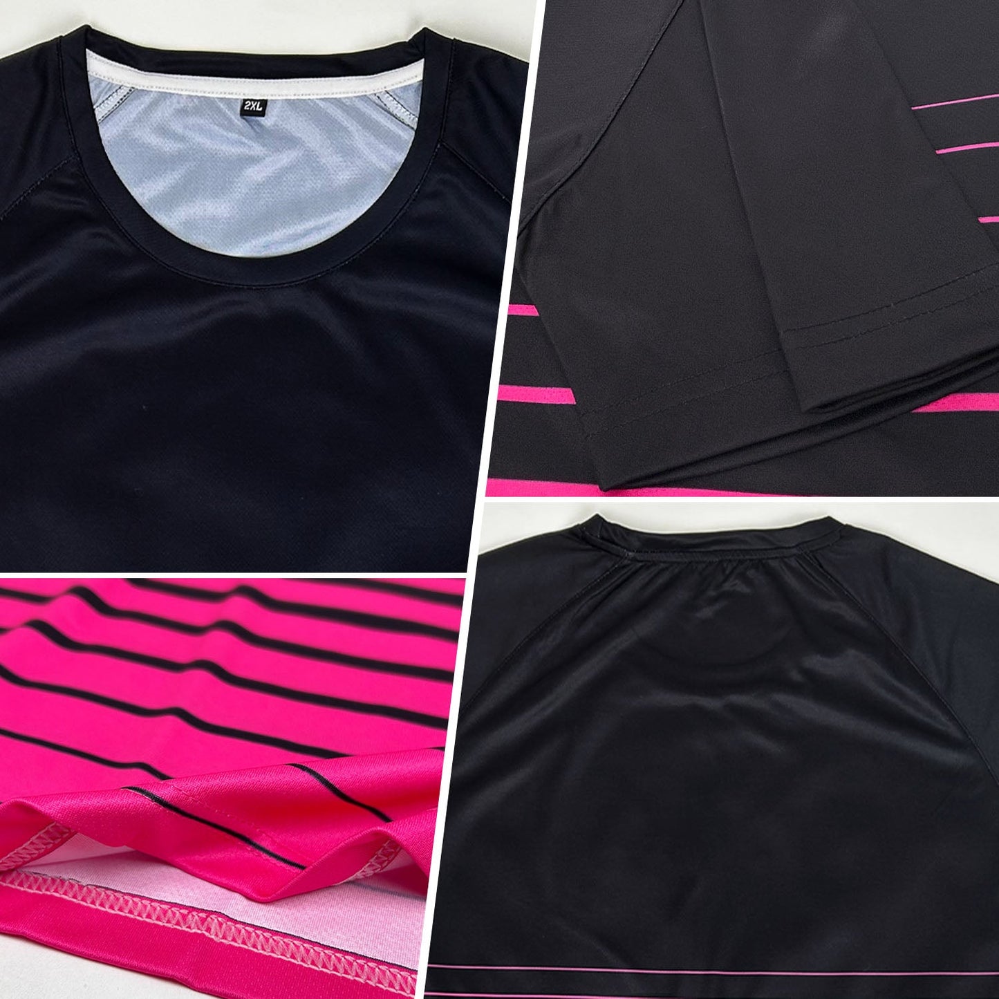 Custom Black Pink Pinstripe Fade Fashion Sublimation Soccer Uniform Jersey view 3