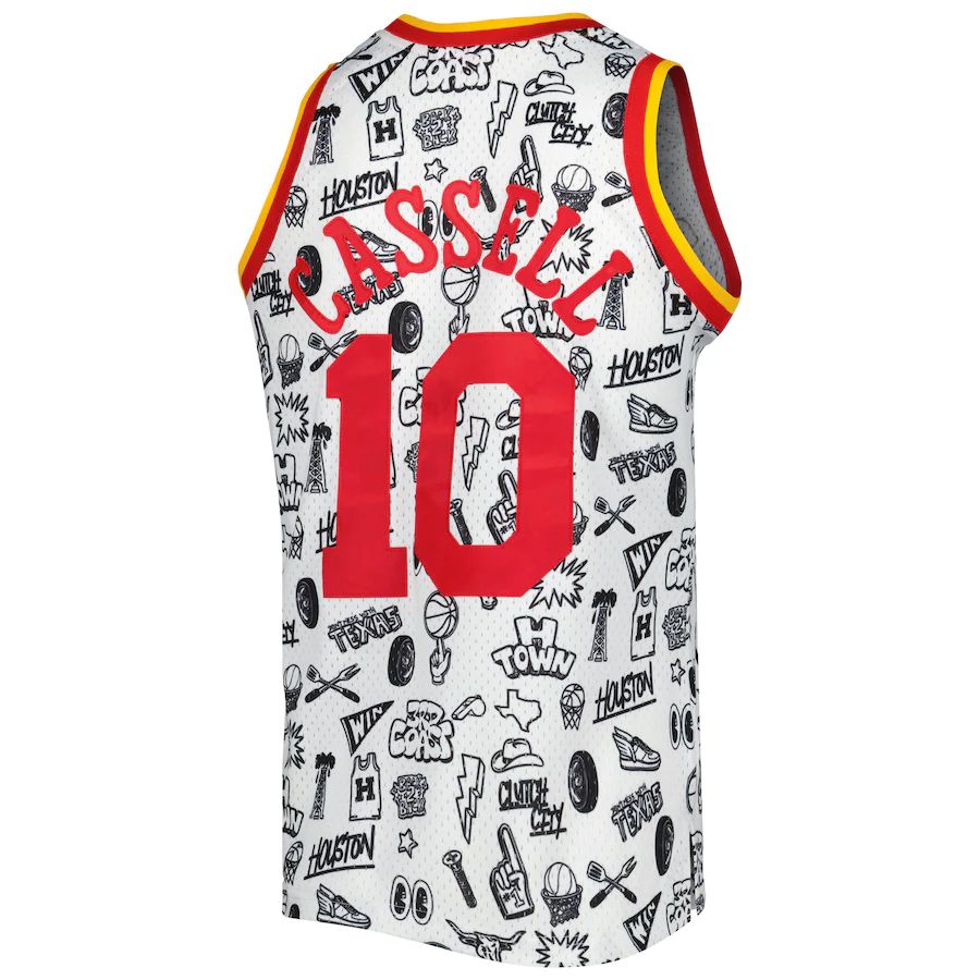 H.Rockets #10 Sam Cassell Mitchell & Ness 1993-94 Hardwood Classics Doodle Swingman Jersey White Stitched American Basketball Jersey - Main View