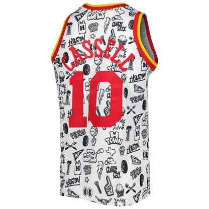 H.Rockets #10 Sam Cassell Mitchell & Ness 1993-94 Hardwood Classics Doodle Swingman Jersey White Stitched American Basketball Jersey - Main View