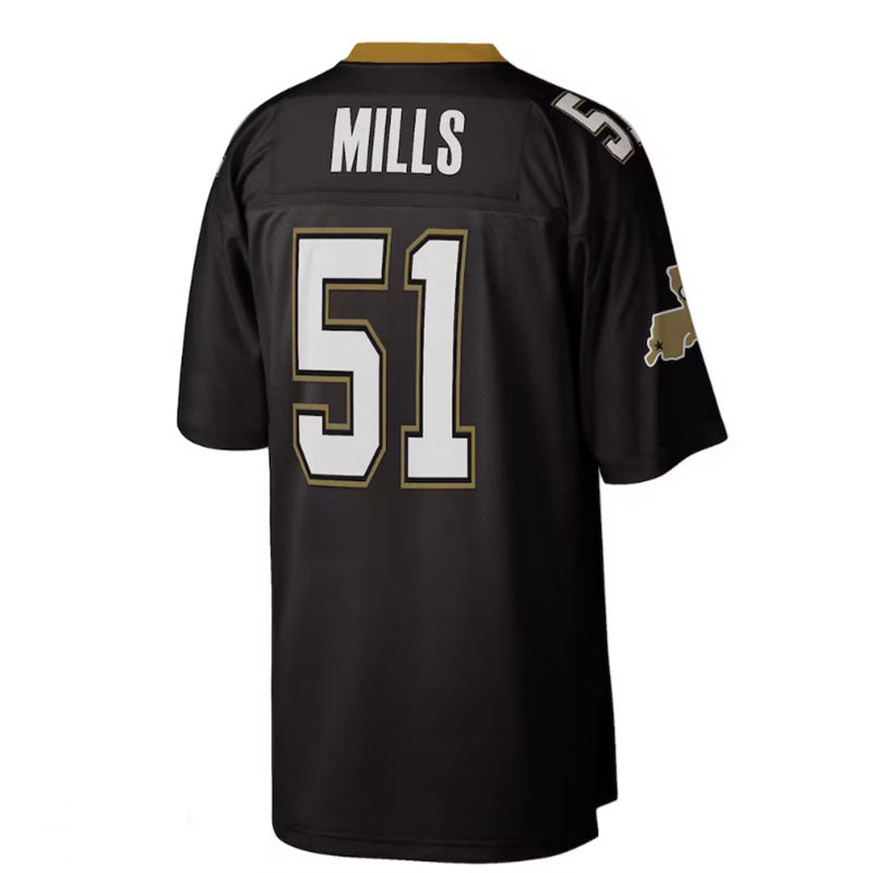 NO.Saints #51 Sam Mills Mitchell & Ness 1987 Legacy Replica Jersey - Black Stitched American Football Jerseys - Main View