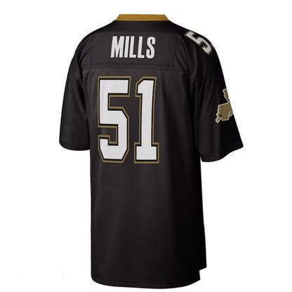 NO.Saints #51 Sam Mills Mitchell & Ness 1987 Legacy Replica Jersey - Black Stitched American Football Jerseys - Main View