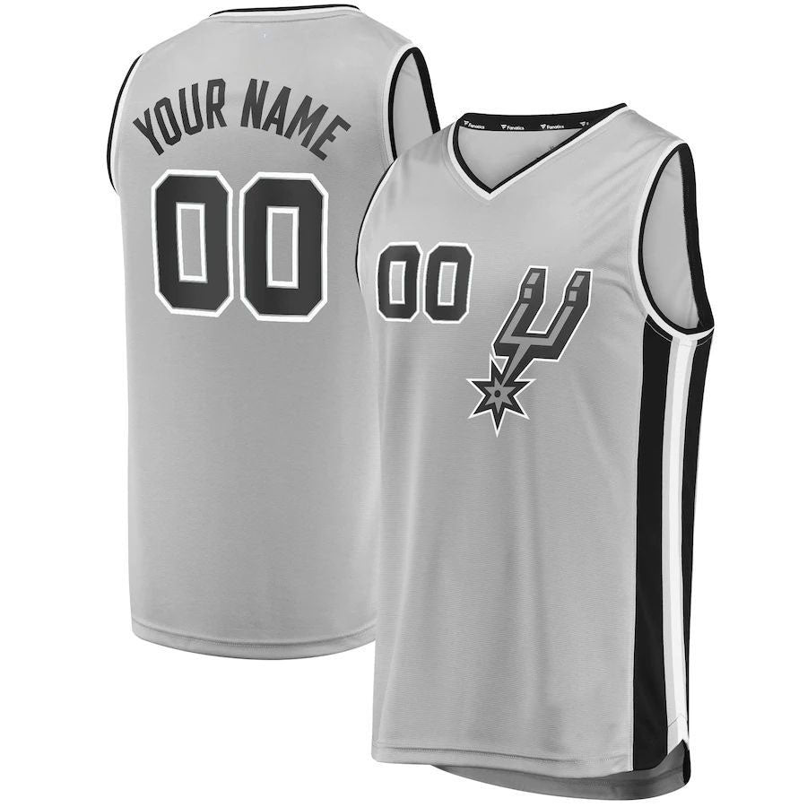 Custom S.Antonio Spurs Fanatics Branded  Fast Break Custom Replica Jersey Silver Statement Edition Stitched Basketball Jersey - Main View