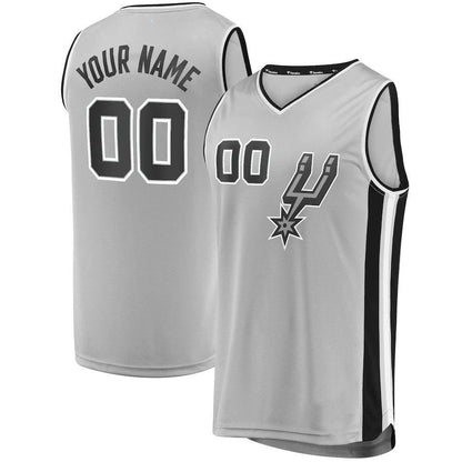 Custom S.Antonio Spurs Fanatics Branded  Fast Break Custom Replica Jersey Silver Statement Edition Stitched Basketball Jersey - Main View