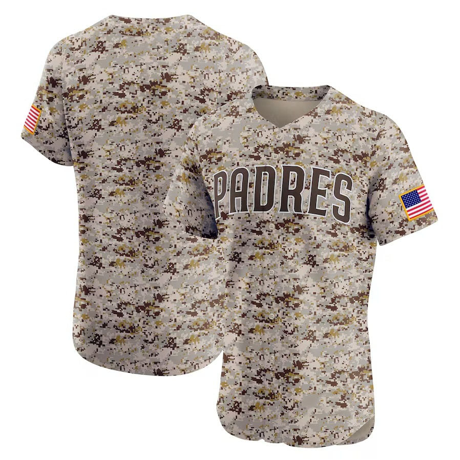 San Diego Padres Alternate Vapor Premier Elite Patch Jersey - Camo Stitched Baseball Jersey - Main View