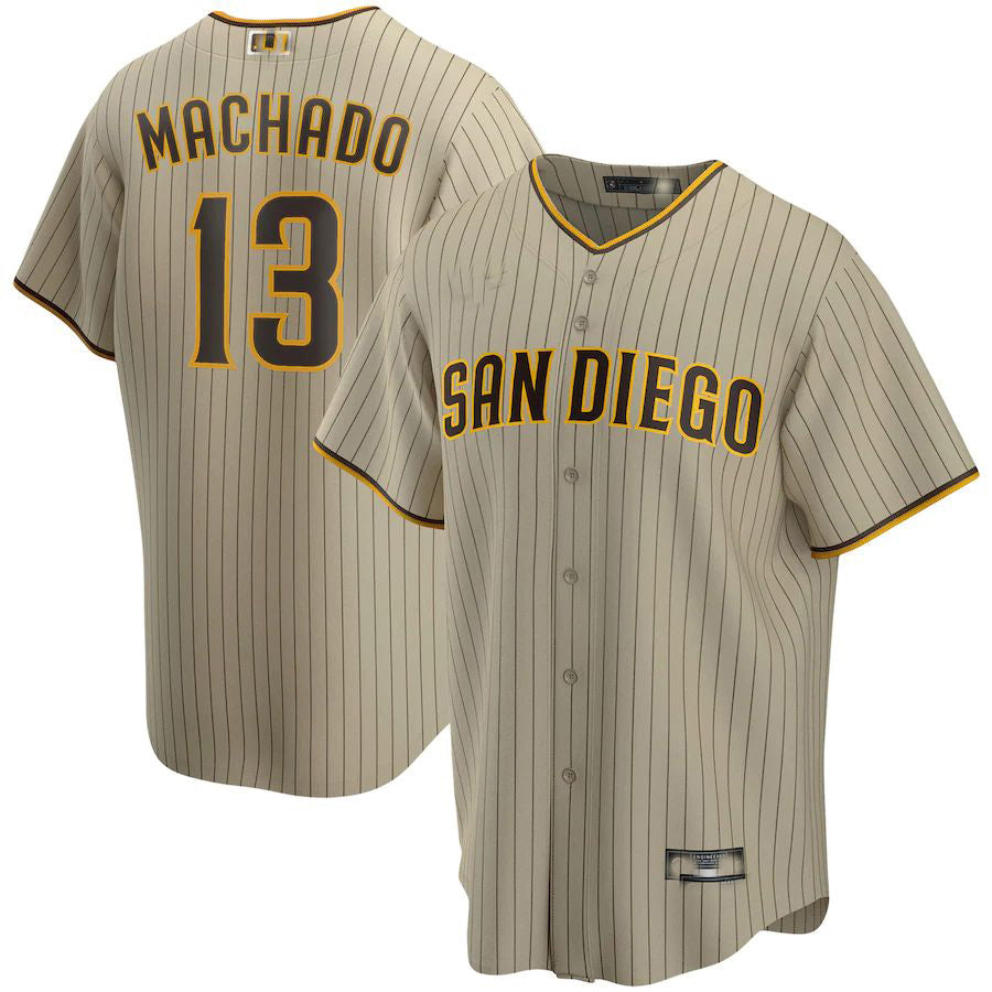 San Diego Padres #13 Manny Machado Tan Alternate Replica Player Jersey Baseball Jerseys - Main View