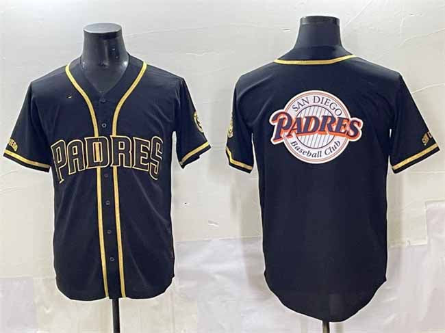 San Diego Padres Team Big Logo Black Gold Stitched Baseball Jersey - Main View