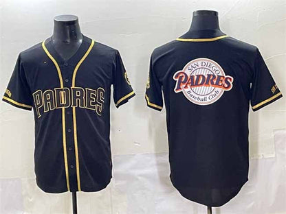 San Diego Padres Team Big Logo Black Gold Stitched Baseball Jersey - Main View