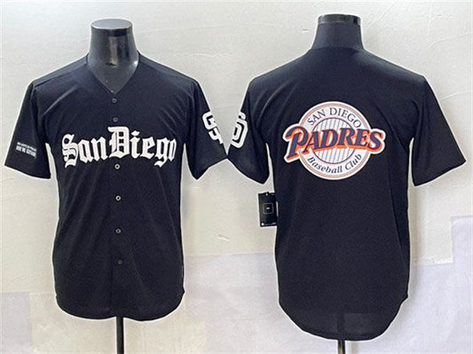 San Diego Padres Team Big Logo Black Gothic Edition Vapor Limited Stitched Baseball Jersey - Main View