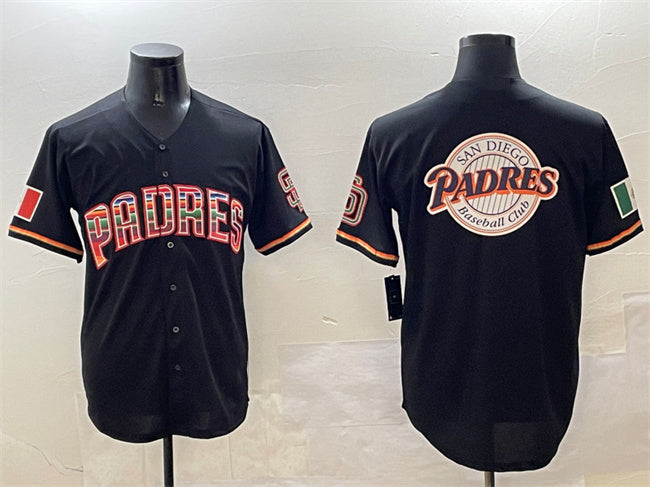 San Diego Padres Team Big Logo Black Mexico Cool Base Stitched Baseball Jersey - Main View